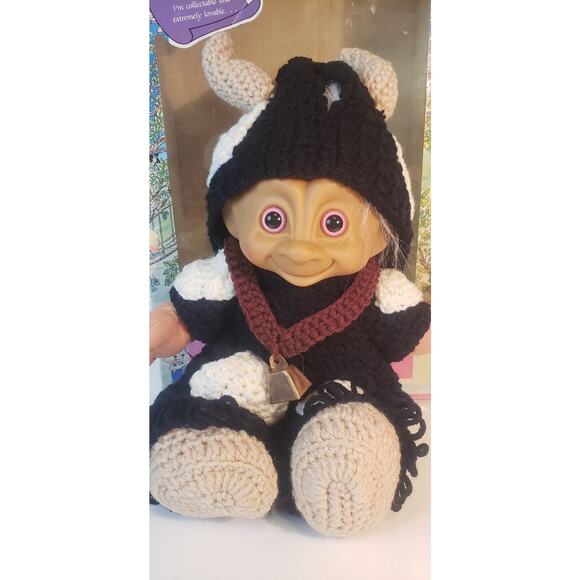 1991 Treasure Troll Tot 14" Doll Bellybutton Wishstone Vintage Cow Outfit - Picture 2 of 16